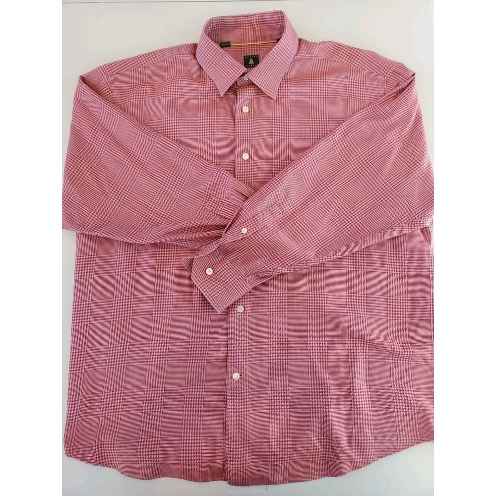Robert Talbott Mens XL Button Down Shirt Pink Orange Plaid Cotton Long Sleeve